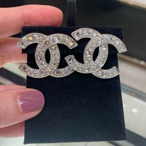 Brand new Rare authentic extra large CC Chanel Silver Crystal Earrings,must have
